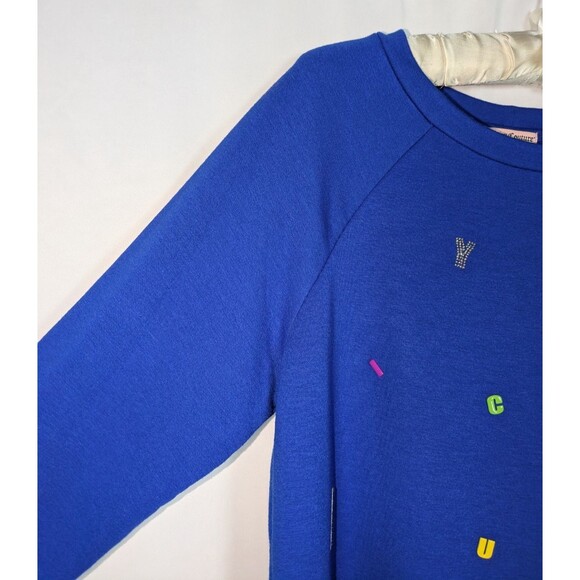 Juicy Couture Sweater L Women's Blue Spell Out Raw Hem Long Sleeve Pullover - Picture 4 of 8